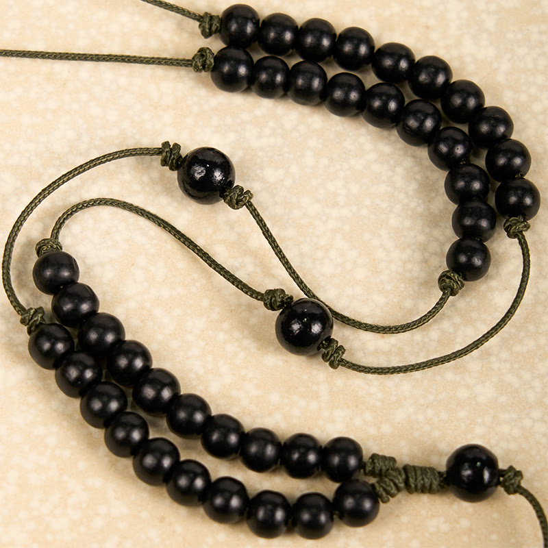 Christianartworkshop Rustic-Contemporary Cross of 7 mm Round Natural Wood Beads Rope Weaving Chain Rosary - image 5