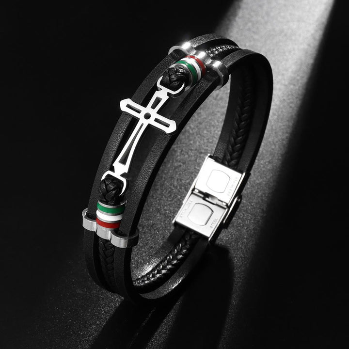 Christianartworkshop Cross Leather Bracelet: Rugged Faith & Stylish Devotion for Daily Wear - Wrist Circumference: 8.27''/21cm - image 0