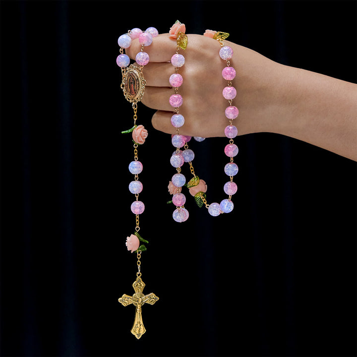 Christianartworkshop Virgin Mary with Rose-Accented Rosary: Timeless Faith & Floral Faith Symbol - image 1