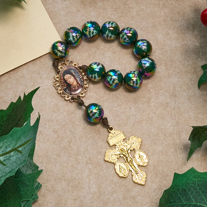 Christianartworkshop Christmas Devotion Red Green Holiday Beads Pocket Rosary: Pray anywhere, anytime - Green - image 2