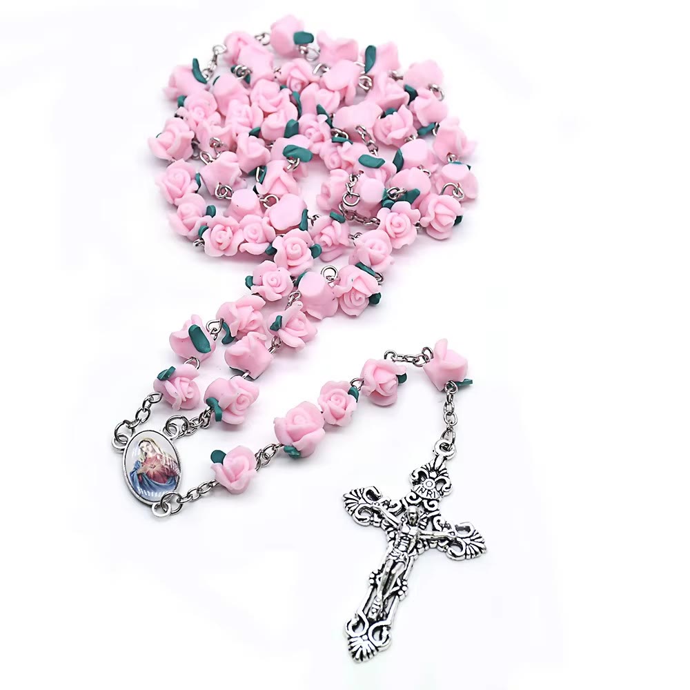 Christianartworkshop Soft Clay Rose Rosary: Floral Devotion & Handcrafted Spiritual Connection - Pink - image 8