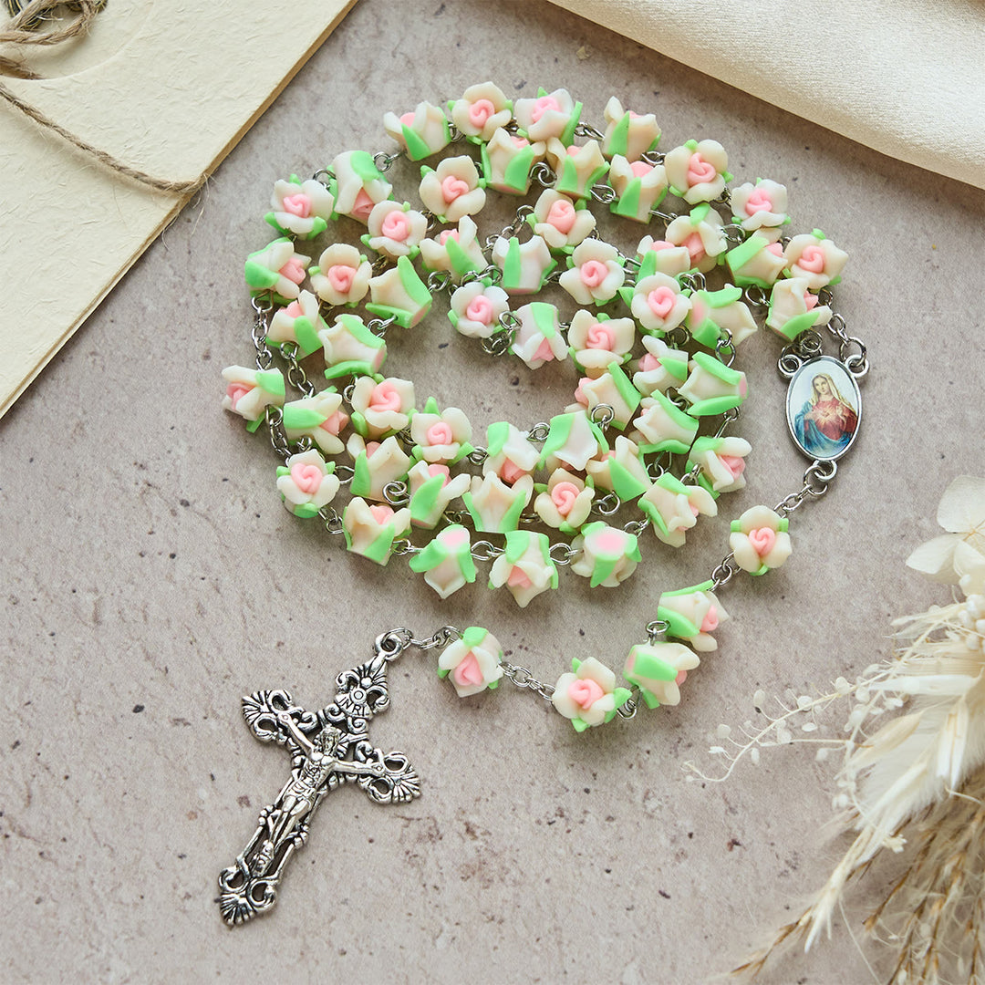 Christianartworkshop Soft Clay Rose Rosary: Floral Devotion & Handcrafted Spiritual Connection - White - image 16