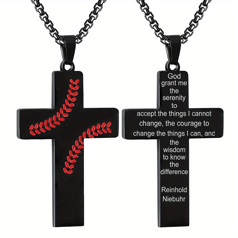 Christianartworkshop Baseball Stitch Cross Necklace: Athletic Devotion & Inspirational Quote - Black - Matthew 6:9-13 - image 25