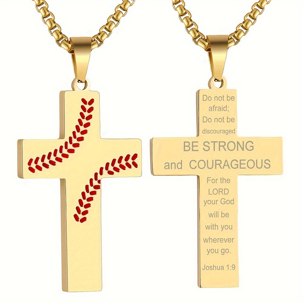 Christianartworkshop Baseball Stitch Cross Necklace: Athletic Devotion & Inspirational Quote - Golden - Luke 1:37 - image 31