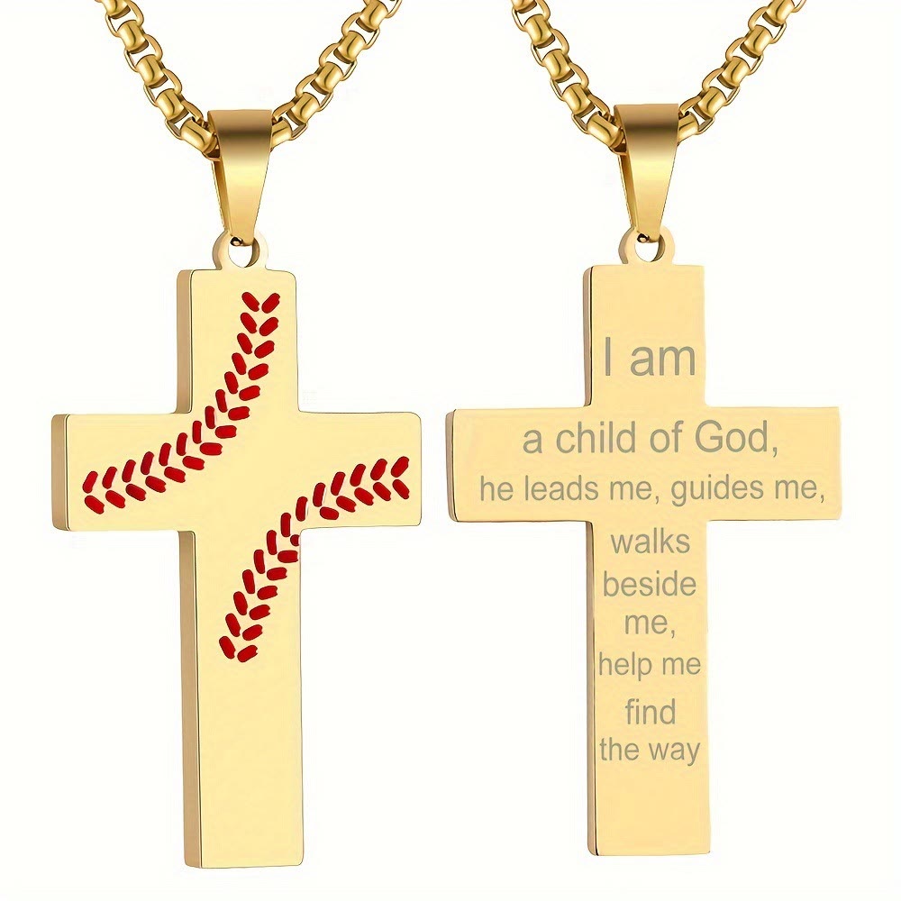 Christianartworkshop Baseball Stitch Cross Necklace: Athletic Devotion & Inspirational Quote - Golden - I Am Achild Of God - image 36