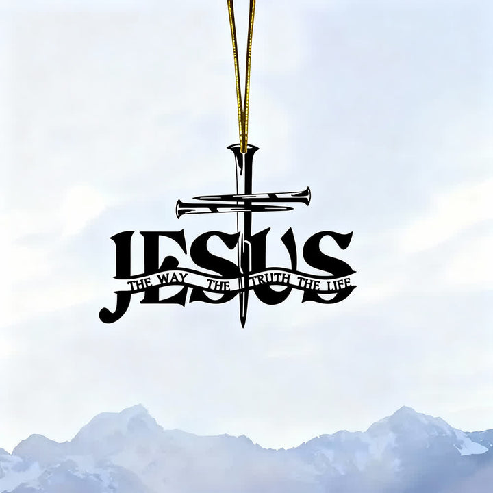 Christianartworkshop Bohemian Style Flat Jesus Prayer Cross Car Pendant with Inscription - JESUS - image 0