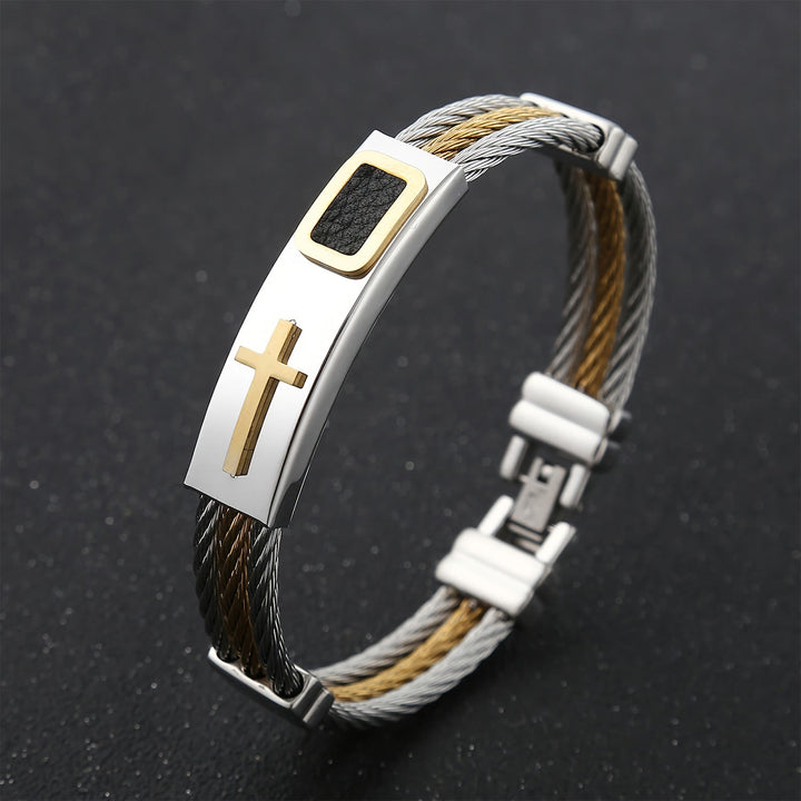 Christianartworkshop Multicolor Cross Cable Bracelet: Faith-Driven Style & Enduring Devotion - Silver & Golden - image 0