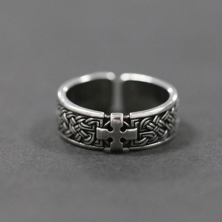 Christianartworkshop Celtic Cross Ring: Timeless Faith & Intricate Devotion - Adjustable(Suitable for UK Size Q - UK Size T1/2) - image 0