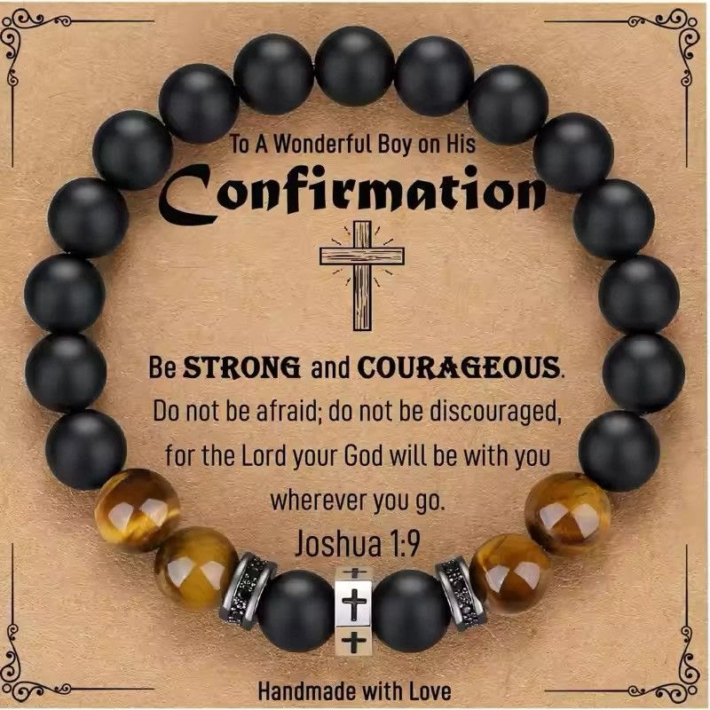 Christianartworkshop Cross Bracelet with Tiger's Eye, Black Onyx & CZ - Accented Stainless Steel - A - image 0