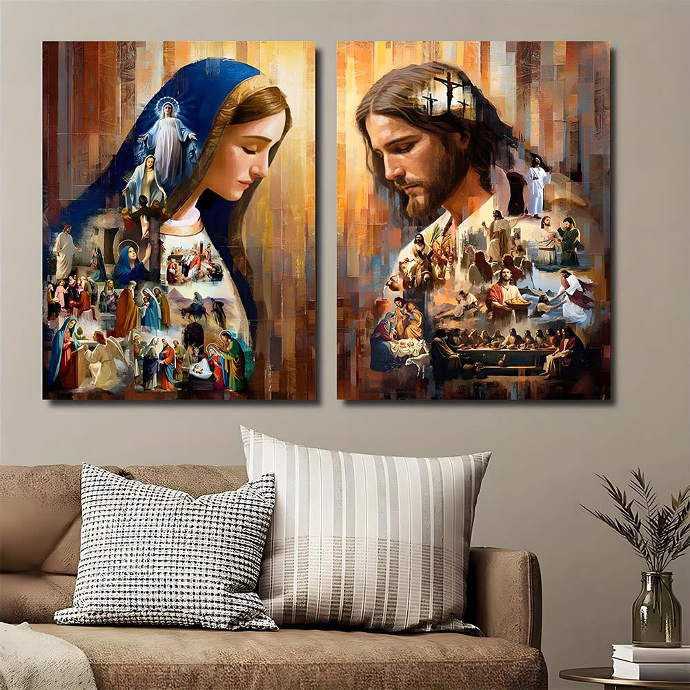 Christianartworkshop Jesus & Mary Spiritual Narrative Wall Art Prints: Faith Journey & Storytelling - Mary - Framed Canvas Painting - 11.81''*15.75''0.71"/30*40*1.8cm - image 0