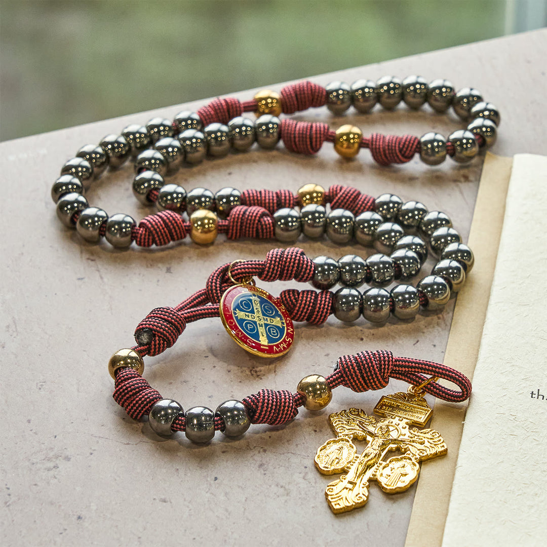 Christianartworkshop Bronze -Tone Beads Rosary with Pardon Cross & St. Benedict Accents - image 6