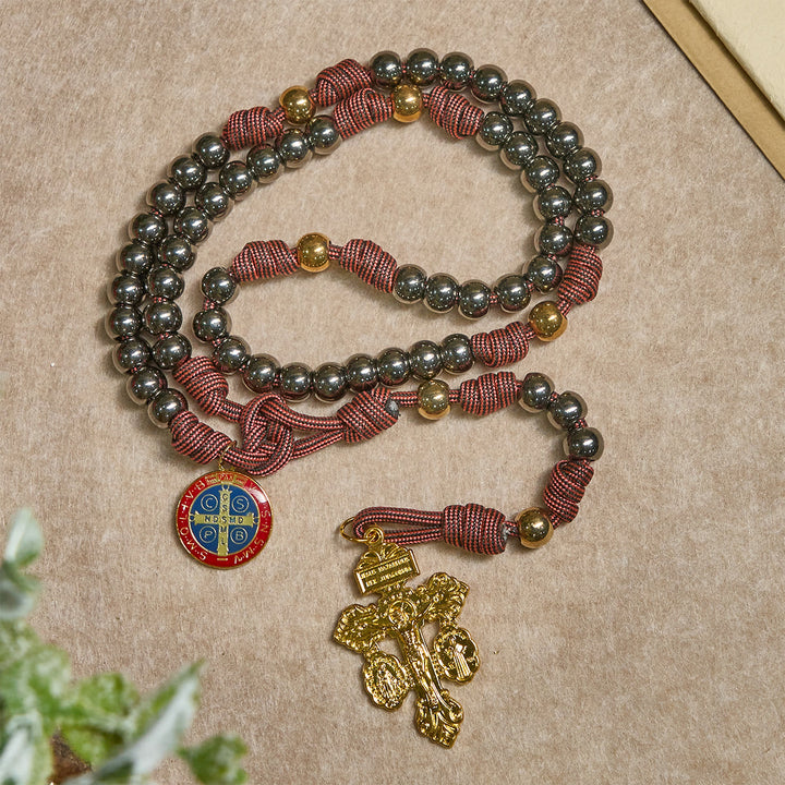 Christianartworkshop Bronze -Tone Beads Rosary with Pardon Cross & St. Benedict Accents - image 4