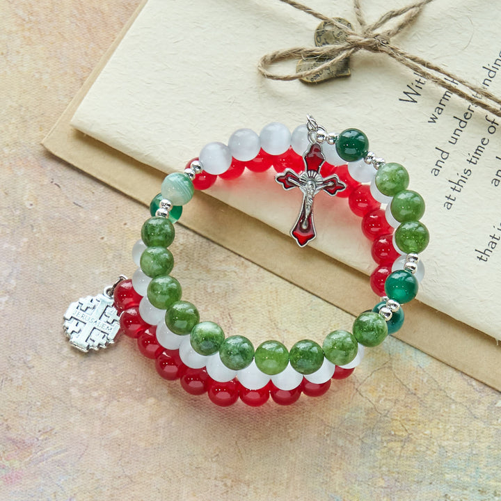 Christianartworkshop Christmas Jade Agate Rosary Bracelet: Faith & Festive Devotion - image 4