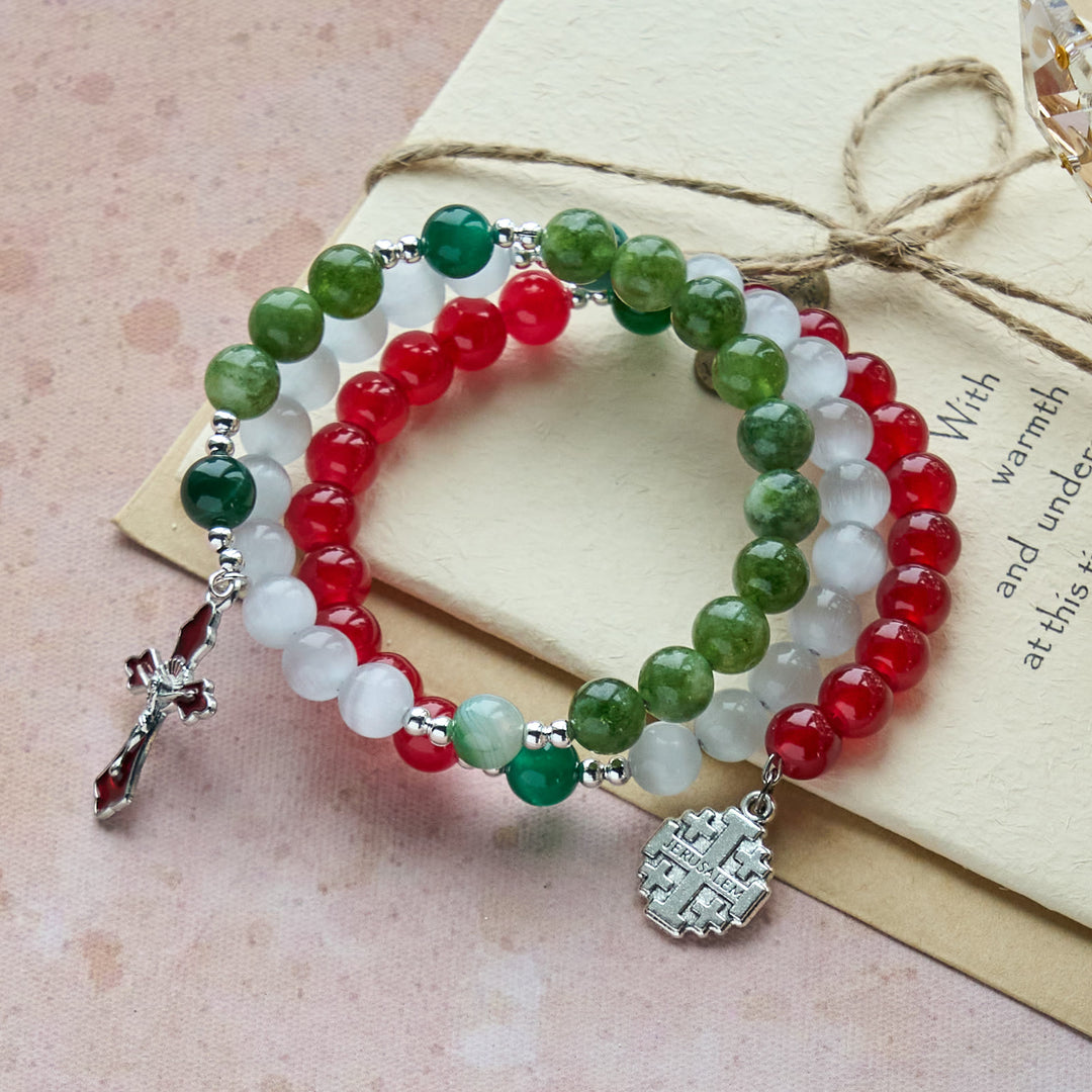 Christianartworkshop Christmas Jade Agate Rosary Bracelet: Faith & Festive Devotion - image 2