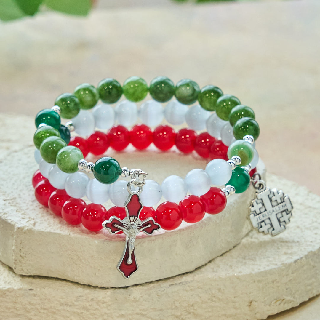 Christianartworkshop Christmas Jade Agate Rosary Bracelet: Faith & Festive Devotion - image 5