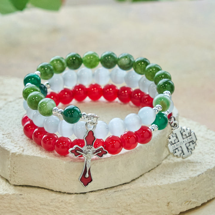 Christianartworkshop Christmas Jade Agate Rosary Bracelet: Faith & Festive Devotion - image 5