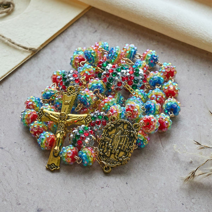 Christianartworkshop Christmas Rainbow Beads Rosary with Golden Cross: Devotion & Vibrant Faith - image 7