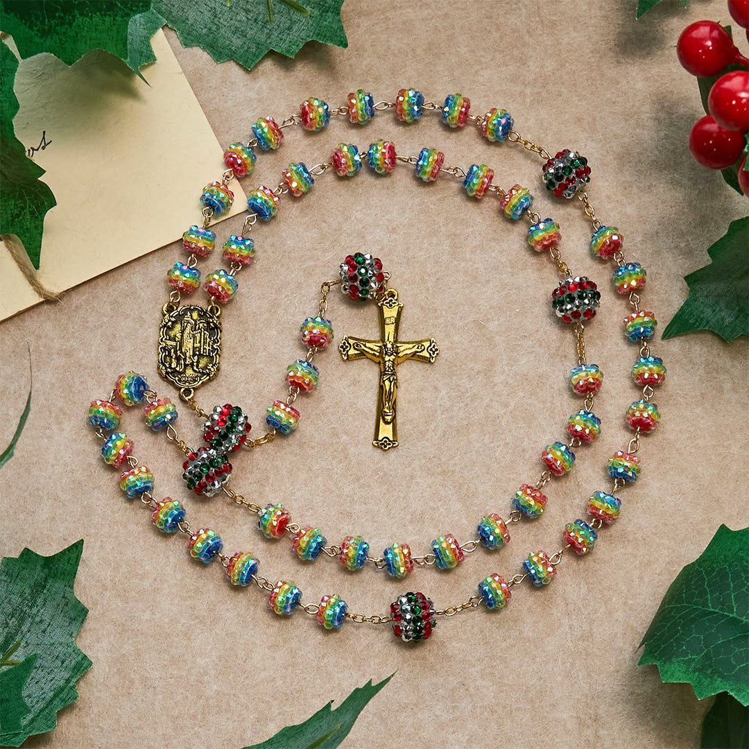 Christianartworkshop Christmas Rainbow Beads Rosary with Golden Cross: Devotion & Vibrant Faith - Christmas Rainbow Beads Rosary - image 0