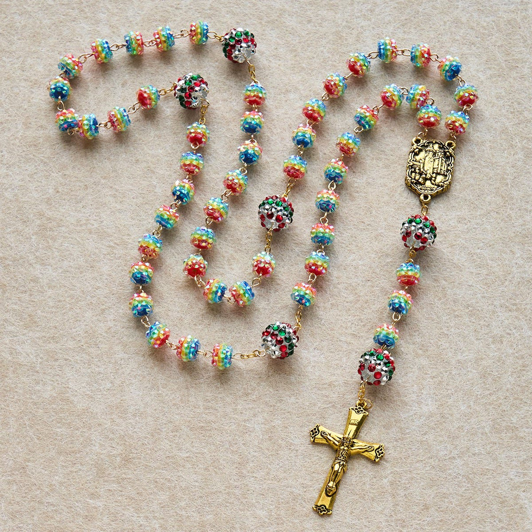 Christianartworkshop Christmas Rainbow Beads Rosary with Golden Cross: Devotion & Vibrant Faith - image 4