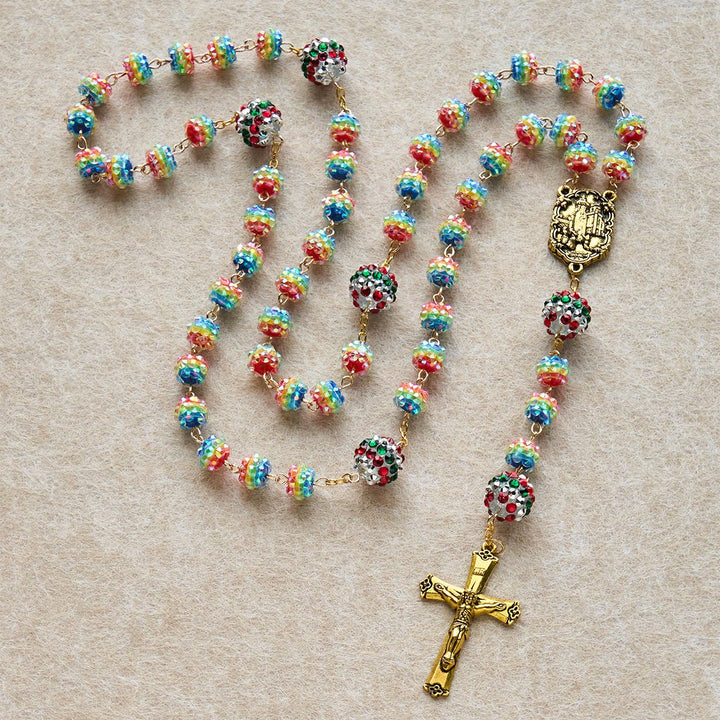 Christianartworkshop Christmas Rainbow Beads Rosary with Golden Cross: Devotion & Vibrant Faith - image 4