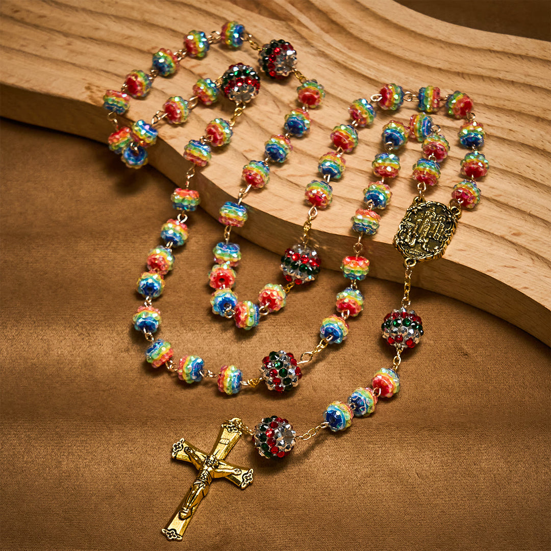 Christianartworkshop Christmas Rainbow Beads Rosary with Golden Cross: Devotion & Vibrant Faith - image 6