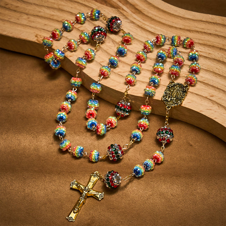 Christianartworkshop Christmas Rainbow Beads Rosary with Golden Cross: Devotion & Vibrant Faith - image 6