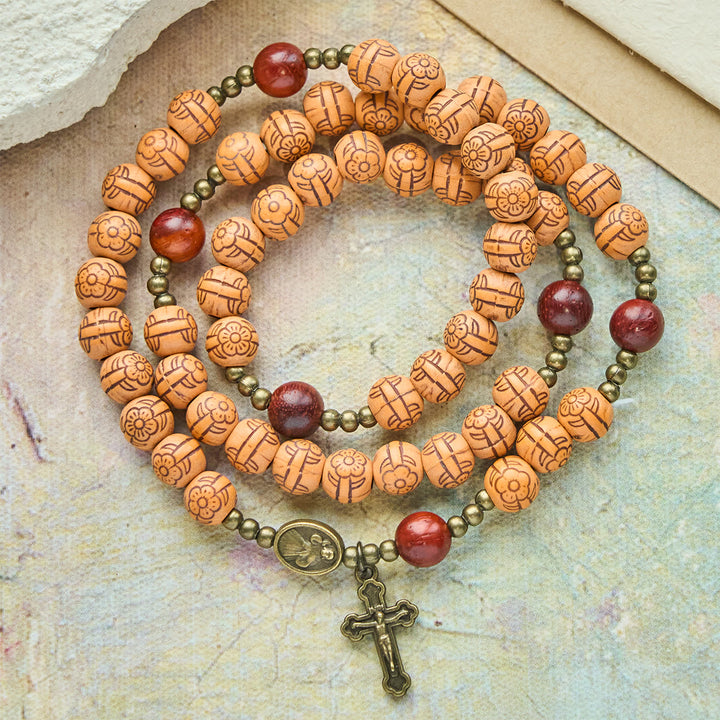 Christianartworkshop Peach Blossom Bead Rosary Bracelet: Devotion & Earthy Grace - image 5