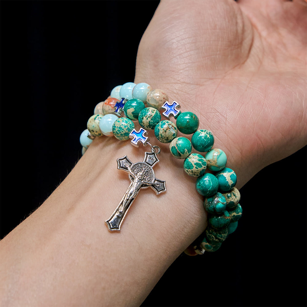 Christianartworkshop Shoushan Stone & Green Vein Stone Rosary Bracelet: Devotion & Earthy Grace - image 1