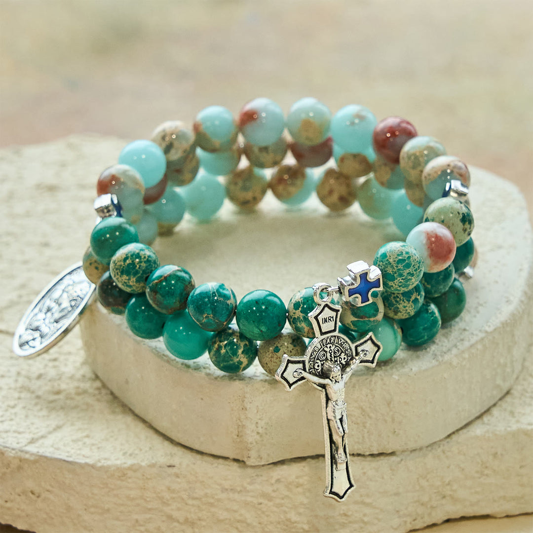 Christianartworkshop Shoushan Stone & Green Vein Stone Rosary Bracelet: Devotion & Earthy Grace - image 2