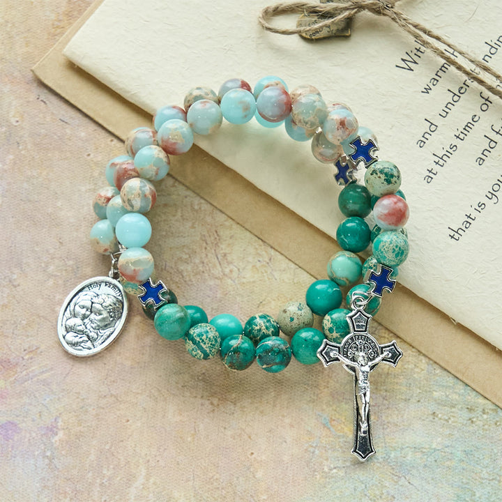 Christianartworkshop Shoushan Stone & Green Vein Stone Rosary Bracelet: Devotion & Earthy Grace - image 0