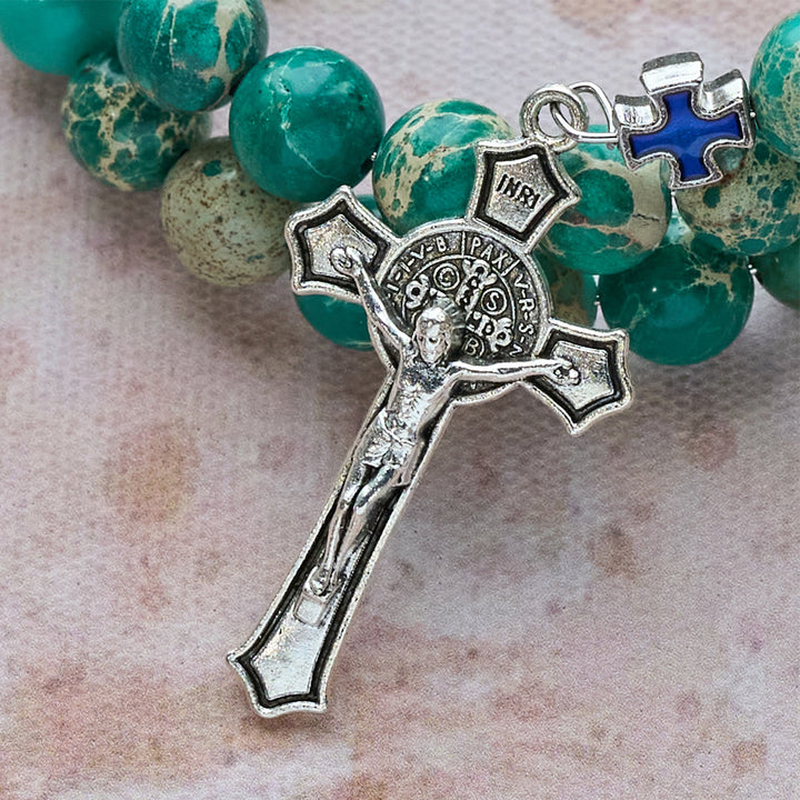 Christianartworkshop Shoushan Stone & Green Vein Stone Rosary Bracelet: Devotion & Earthy Grace - image 6
