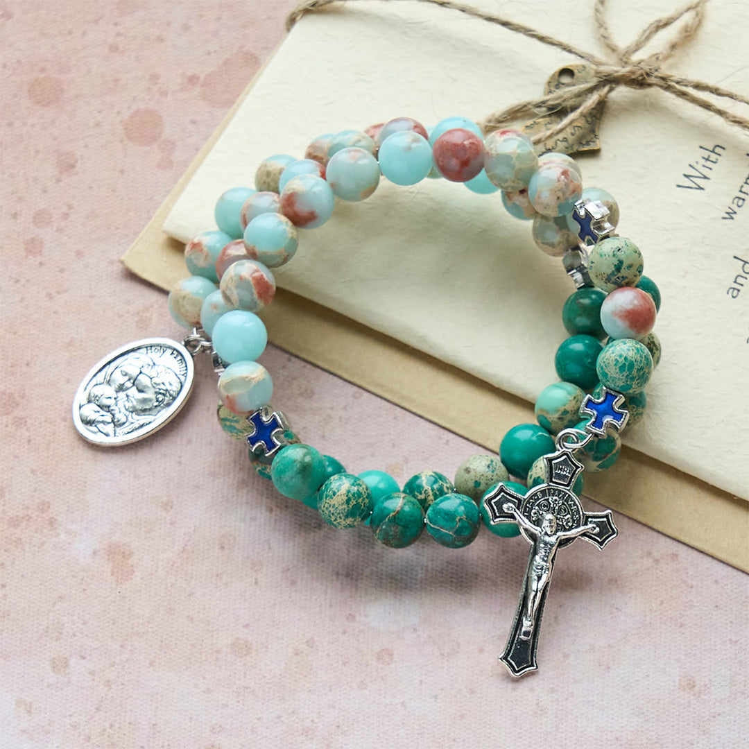 Christianartworkshop Shoushan Stone & Green Vein Stone Rosary Bracelet: Devotion & Earthy Grace - image 3