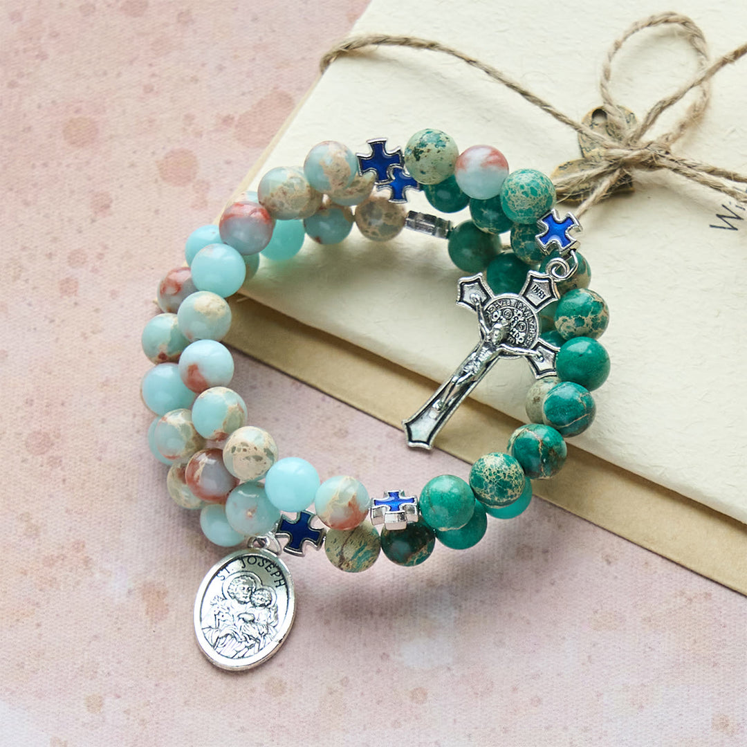 Christianartworkshop Shoushan Stone & Green Vein Stone Rosary Bracelet: Devotion & Earthy Grace - image 4