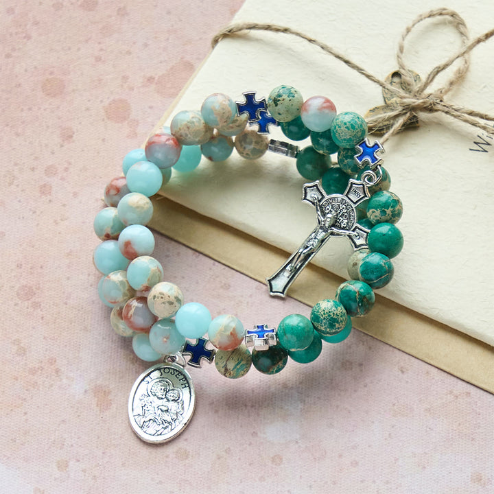 Christianartworkshop Shoushan Stone & Green Vein Stone Rosary Bracelet: Devotion & Earthy Grace - image 4