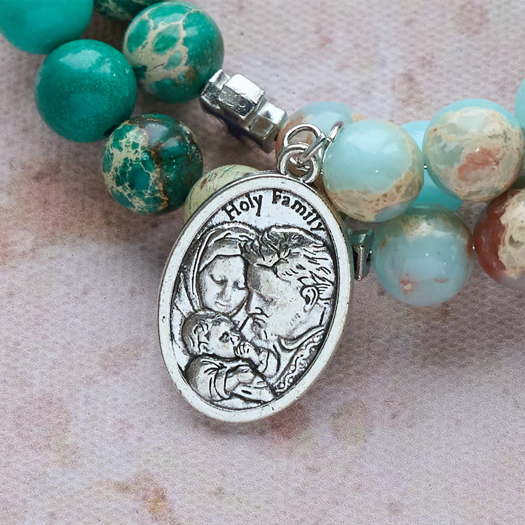 Christianartworkshop Shoushan Stone & Green Vein Stone Rosary Bracelet: Devotion & Earthy Grace - image 5