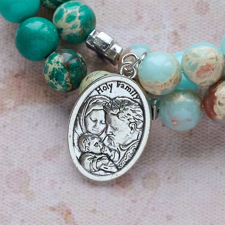 Christianartworkshop Shoushan Stone & Green Vein Stone Rosary Bracelet: Devotion & Earthy Grace - image 5