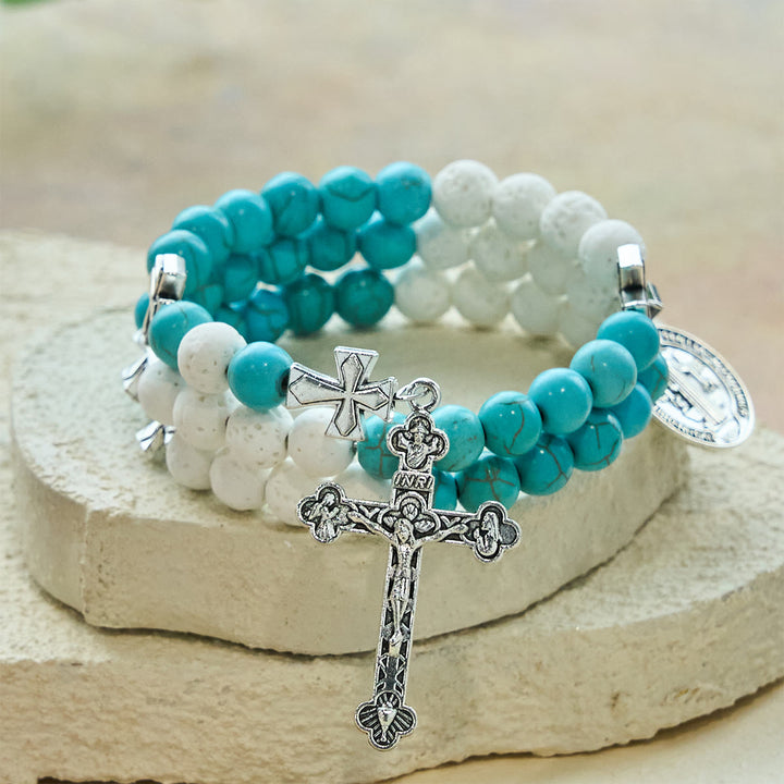 Christianartworkshop Gypsum & Turquoise Rosary Bracelet: Devotion & Heavenly Calm - image 2