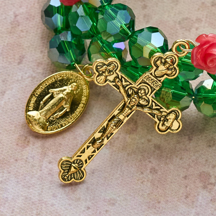 Christianartworkshop Green Crystal & Rose Rosary Bracelet: Devotion & Floral Grace - image 6