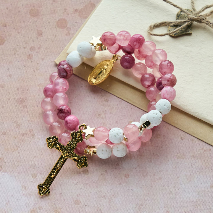 Christianartworkshop Gypsum & Rose Red Agate Rosary Bracelet: Devotion & Heavenly Softness - image 2