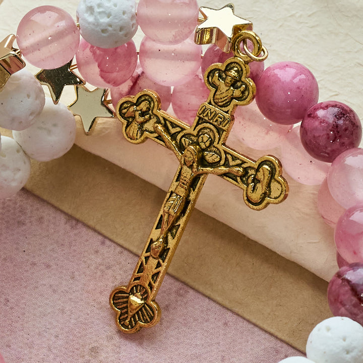 Christianartworkshop Gypsum & Rose Red Agate Rosary Bracelet: Devotion & Heavenly Softness - image 7