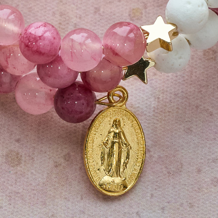 Christianartworkshop Gypsum & Rose Red Agate Rosary Bracelet: Devotion & Heavenly Softness - image 6