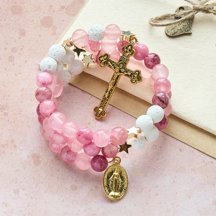 Christianartworkshop Gypsum & Rose Red Agate Rosary Bracelet: Devotion & Heavenly Softness - image 4