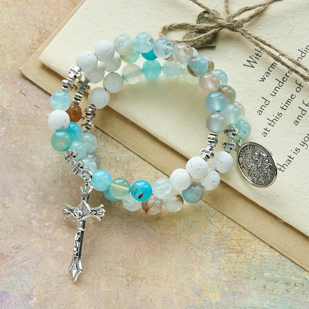 Christianartworkshop Gypsum & Blue Vein Agate Rosary Bracelet: Devotion & Heavenly Serenity - image 5