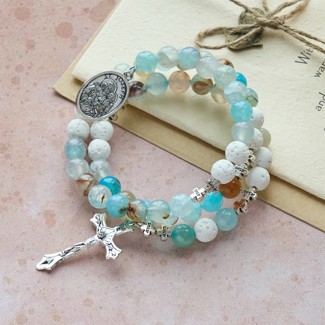 Christianartworkshop Gypsum & Blue Vein Agate Rosary Bracelet: Devotion & Heavenly Serenity - image 2