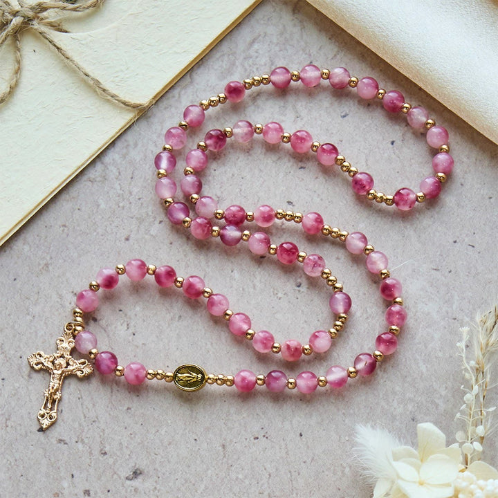 Christianartworkshop Rose Red Agate Bead Rosary Bracelet: Devotion & Heavenly Elegance - image 5