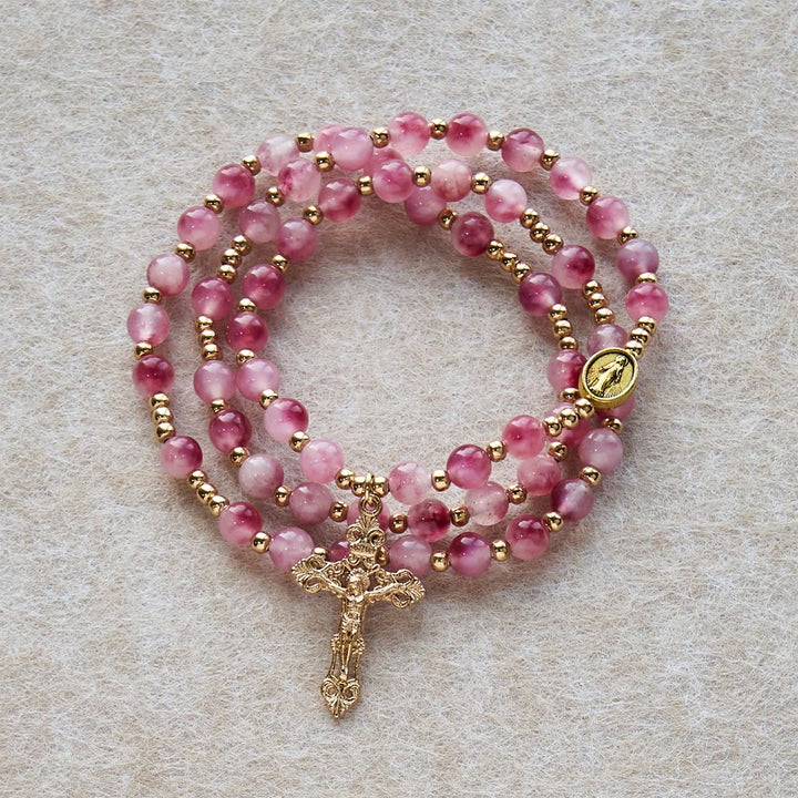 Christianartworkshop Rose Red Agate Bead Rosary Bracelet: Devotion & Heavenly Elegance - image 6