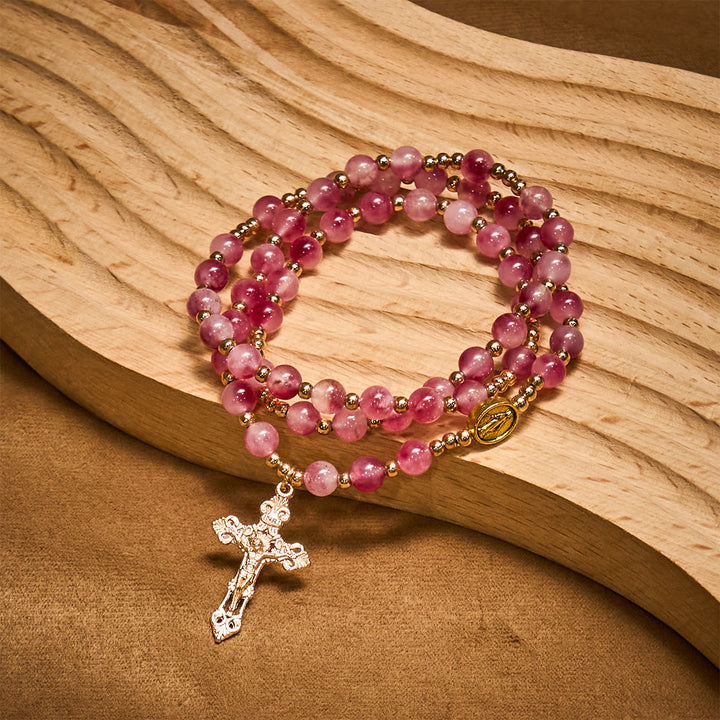 Christianartworkshop Rose Red Agate Bead Rosary Bracelet: Devotion & Heavenly Elegance - image 3