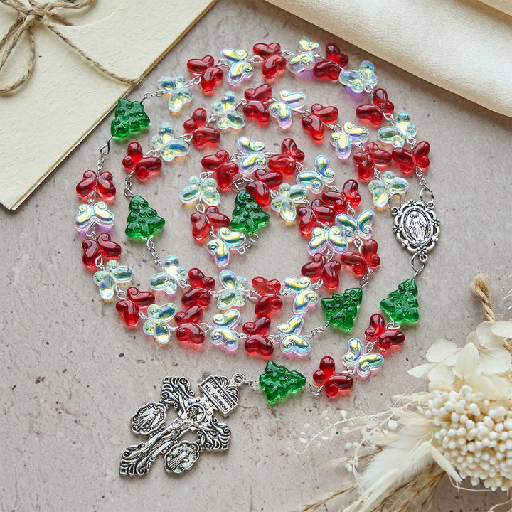 Christianartworkshop Christmas Gift: Blessed Christmas Tree Rosary with Crystal Butterfly Beads - image 8