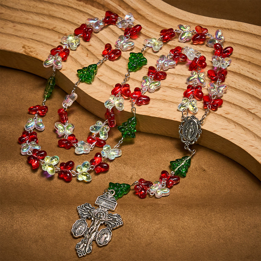 Christianartworkshop Blessed Christmas Tree Rosary with Crystal Butterfly Beads - Christmas - Themed Rosary - image 0