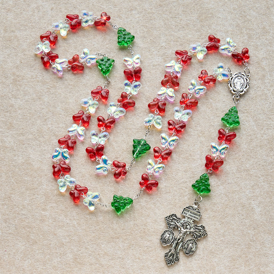 Christianartworkshop Blessed Christmas Tree Rosary with Crystal Butterfly Beads - image 5